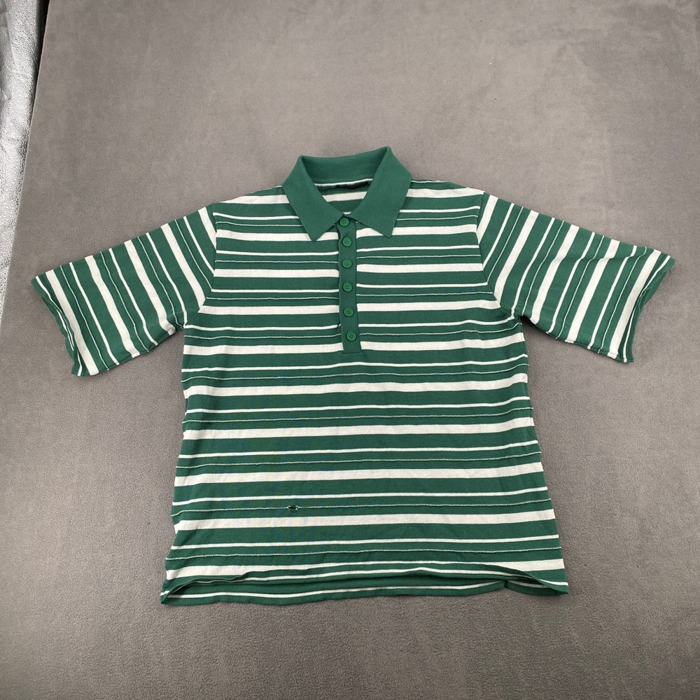 Zara Mens Green White Striped Knit Polo Shirt Short Sleeve Size M 6853